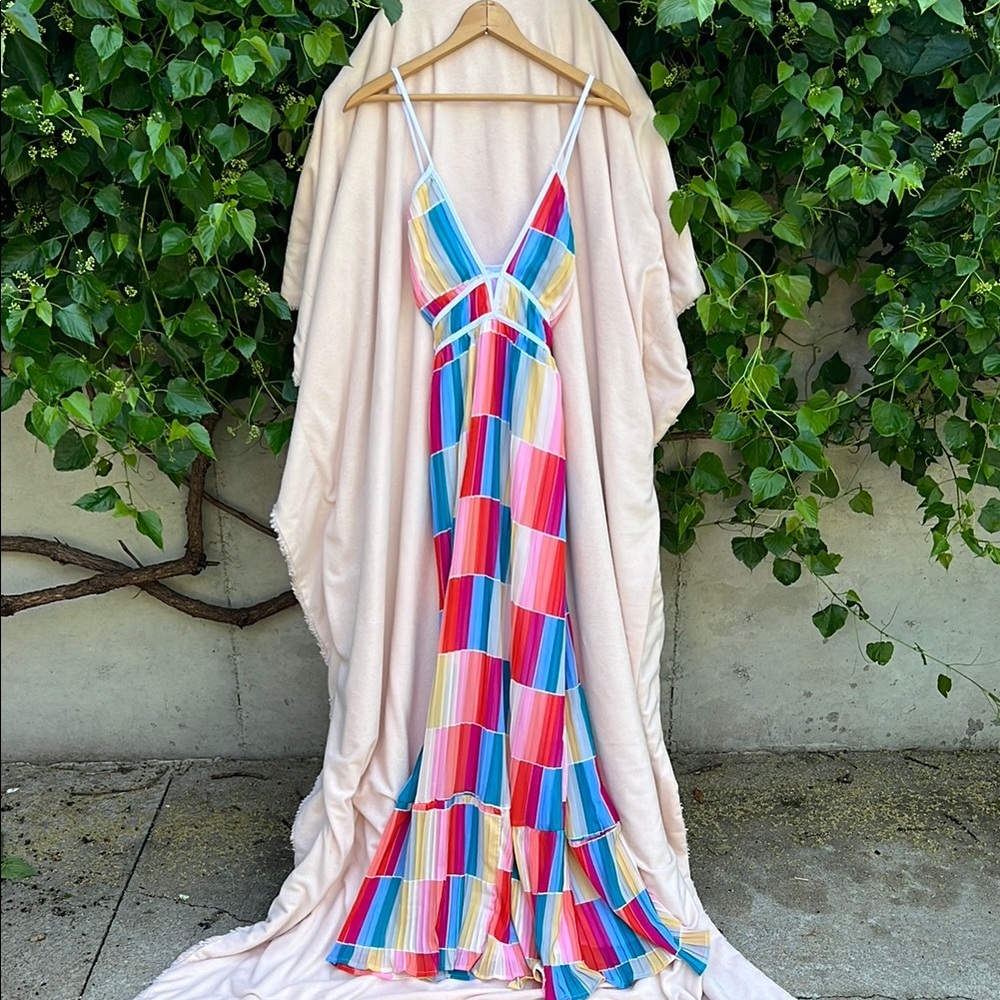 Fate rainbow multi-color summer maxi dress women’s size medium - Picture 2 of 16